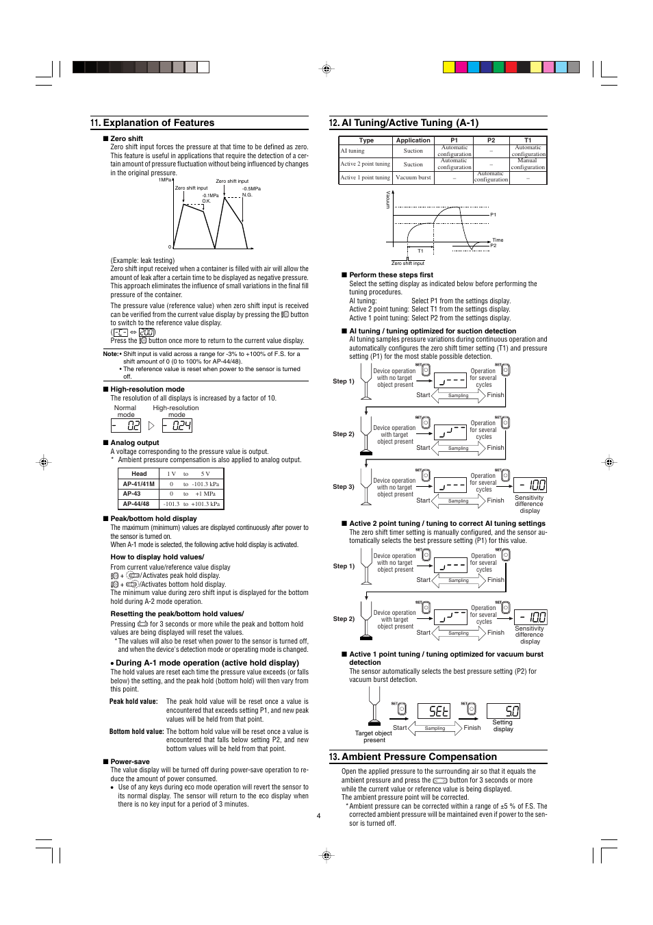 Explanation of features, Ai tuning/active tuning (a-1), Ambient pressure compensation | KEYENCE AP-V42AW(P) User Manual | Page 4 / 5