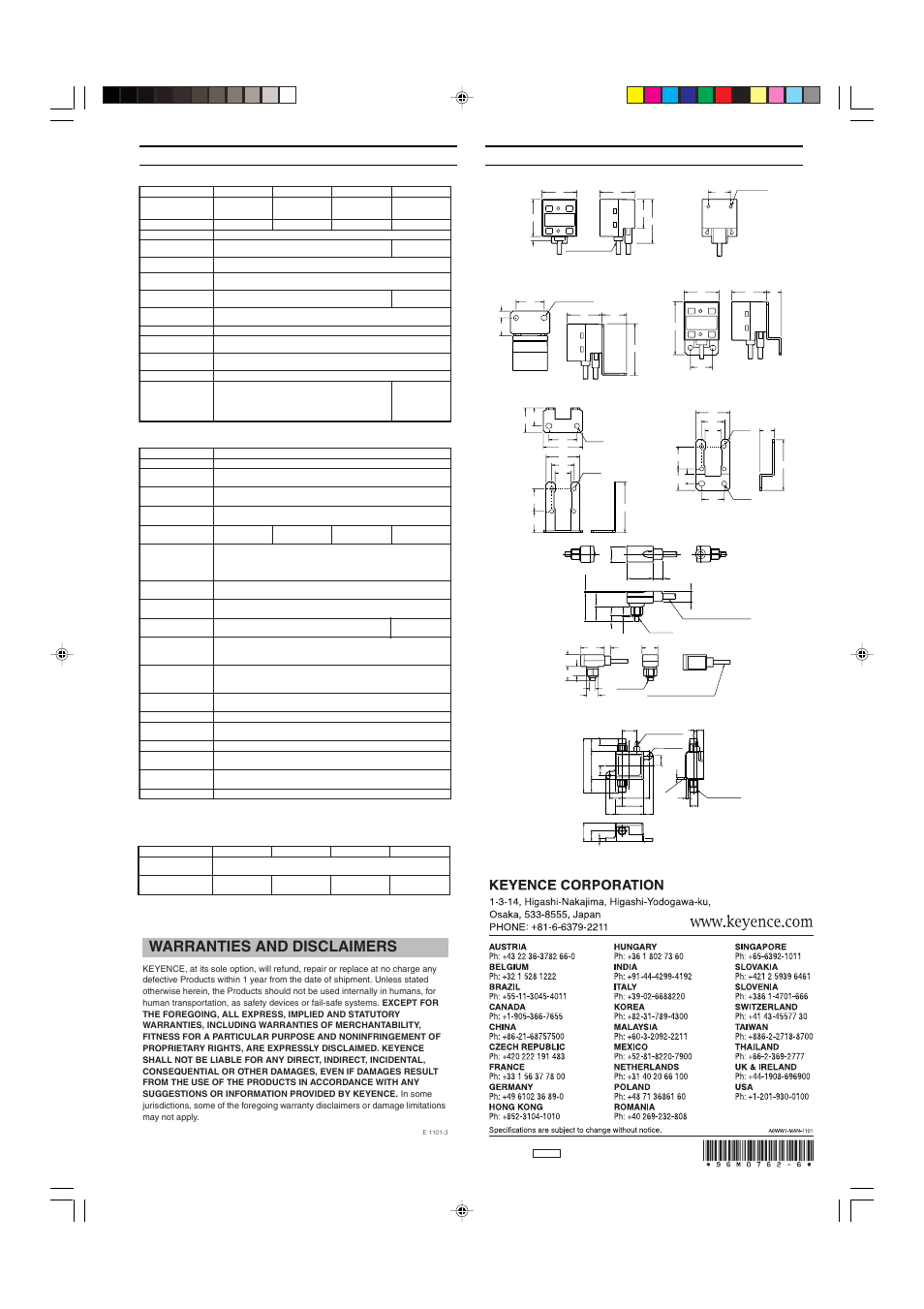 Specifications, Dimensions, Warranties and disclaimers | KEYENCE AP-40A Series User Manual | Page 5 / 5