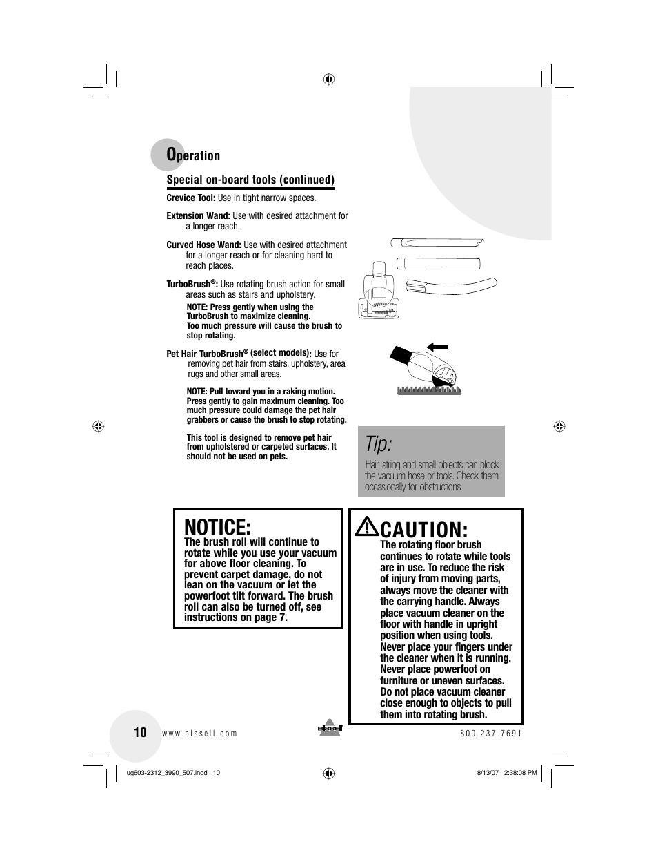 Notice, Caution | Bissell 3990 User Manual | Page 10 / 20