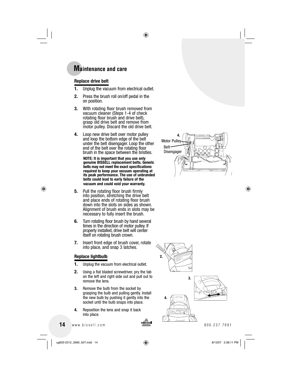 Aintenance and care | Bissell 3990 User Manual | Page 14 / 20