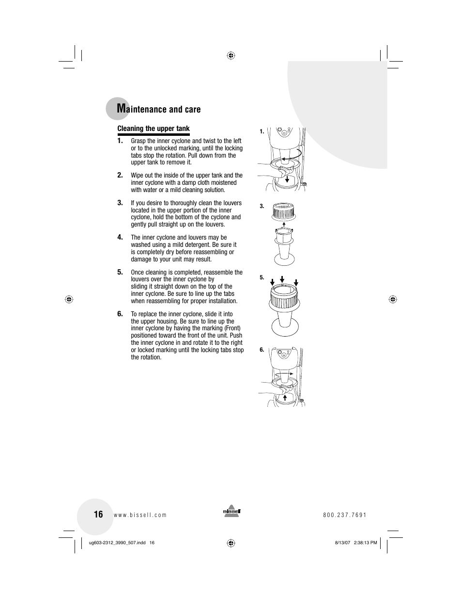 Aintenance and care | Bissell 3990 User Manual | Page 16 / 20