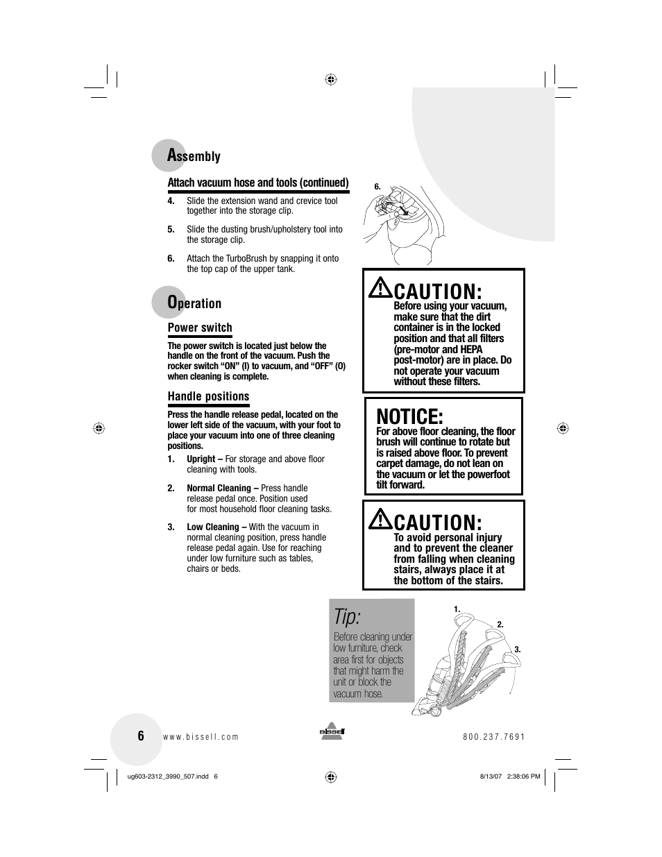 Notice, Caution | Bissell 3990 User Manual | Page 6 / 20