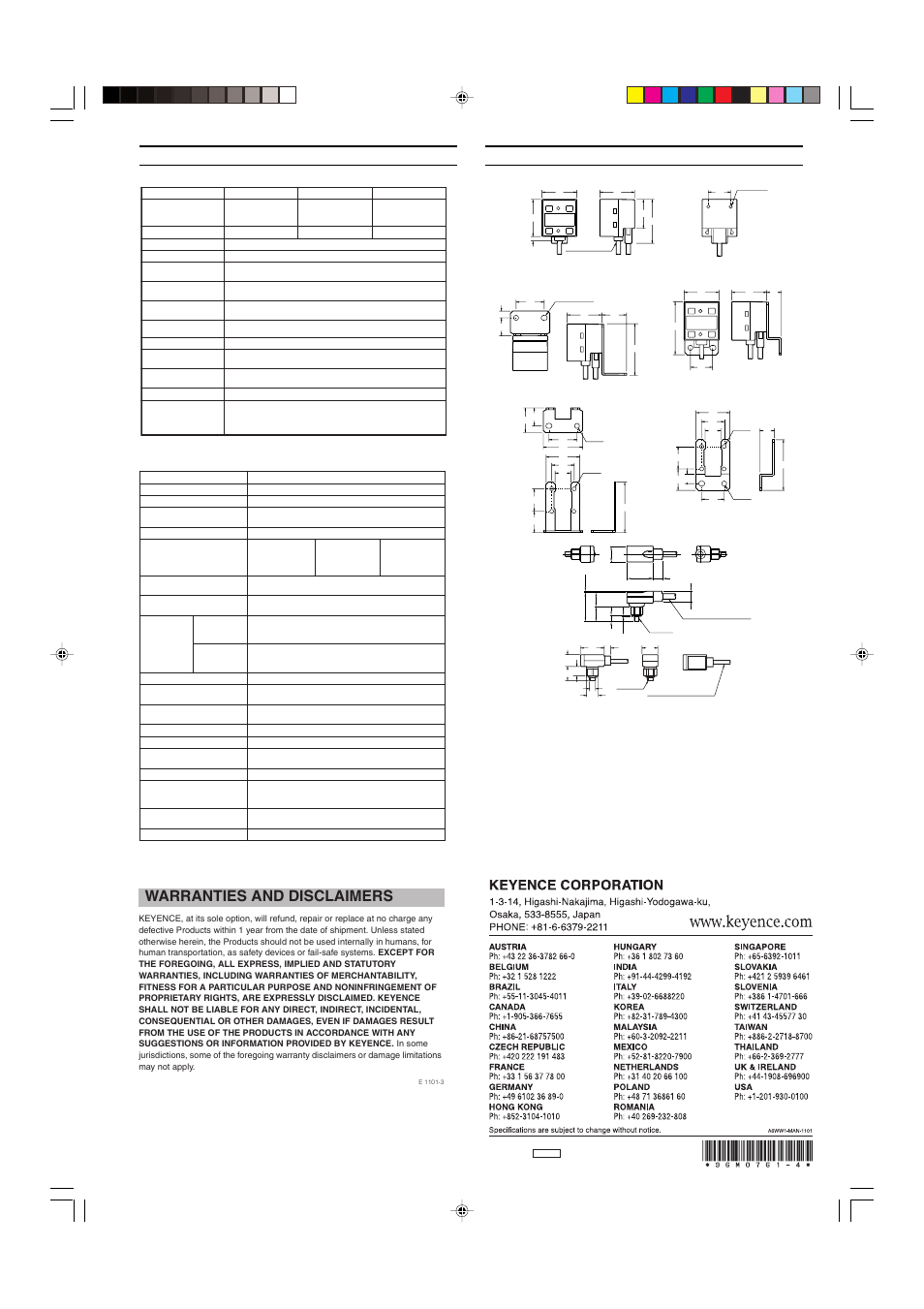 Specifications, Dimensions, Warranties and disclaimers | KEYENCE AP-40P User Manual | Page 5 / 5