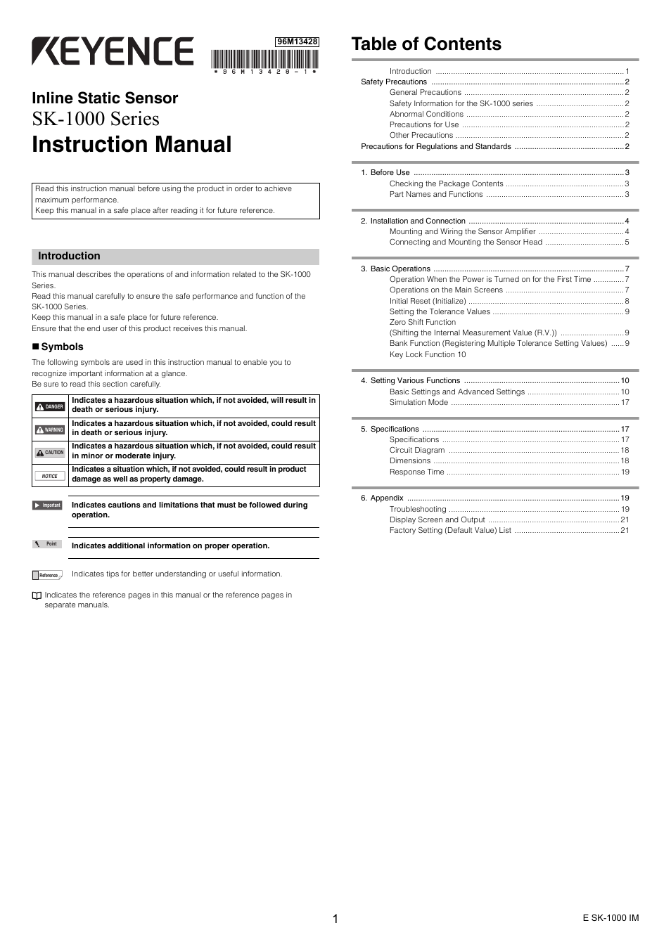 KEYENCE SK-1000 Series User Manual | 24 pages