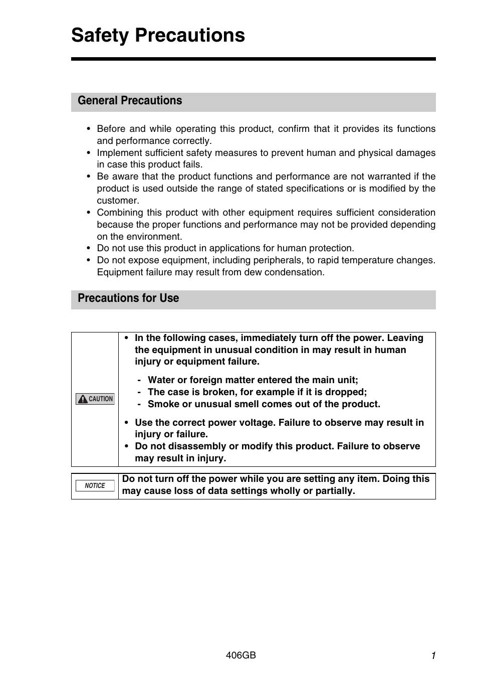 Safety precautions, General precautions, Precautions for use | KEYENCE DL-CL1 User Manual | Page 3 / 78