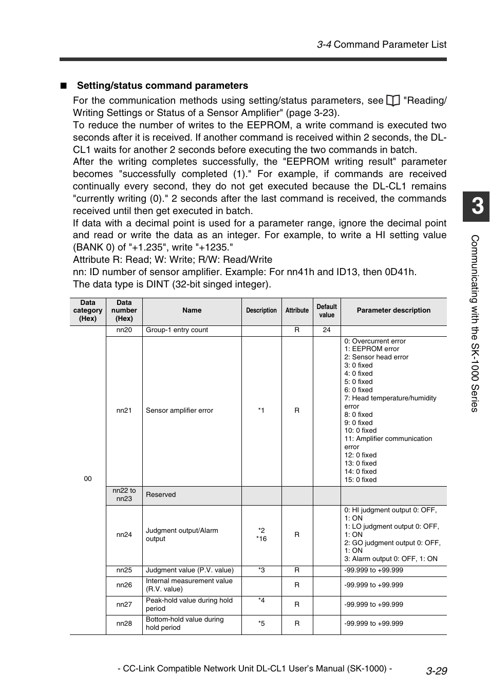 4 command parameter list, Comm u nic a ti ng w it h th e sk-1 000 se ri es | KEYENCE DL-CL1 User Manual | Page 57 / 78