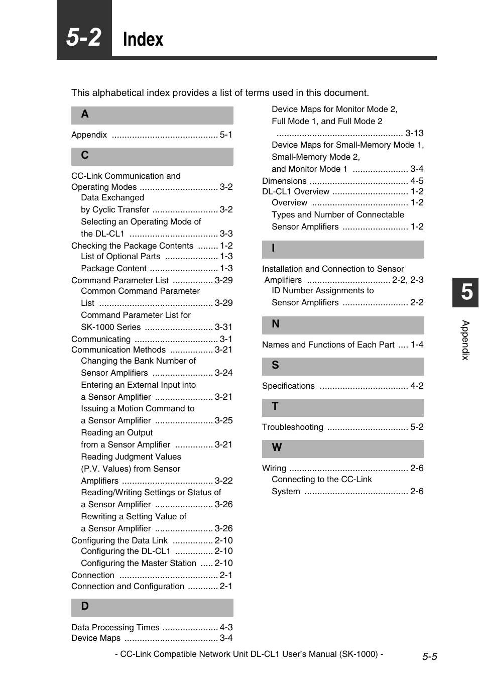 2 index, Index -5, Index | KEYENCE DL-CL1 User Manual | Page 75 / 78