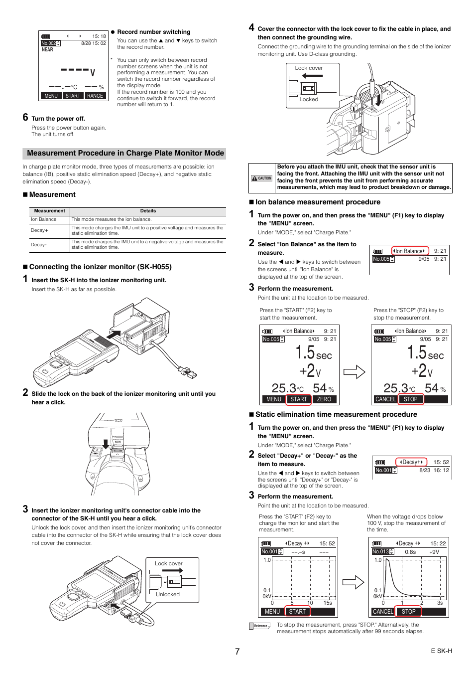 Measurement procedure in charge plate monitor mode | KEYENCE SK-H Series User Manual | Page 7 / 12