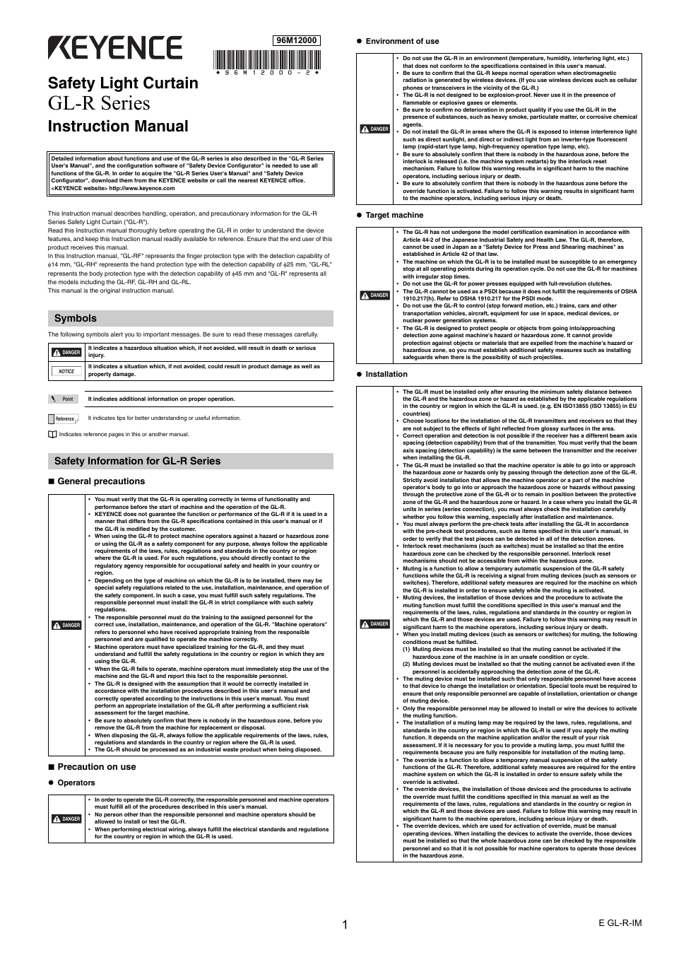 KEYENCE GL-R Series User Manual | 12 pages