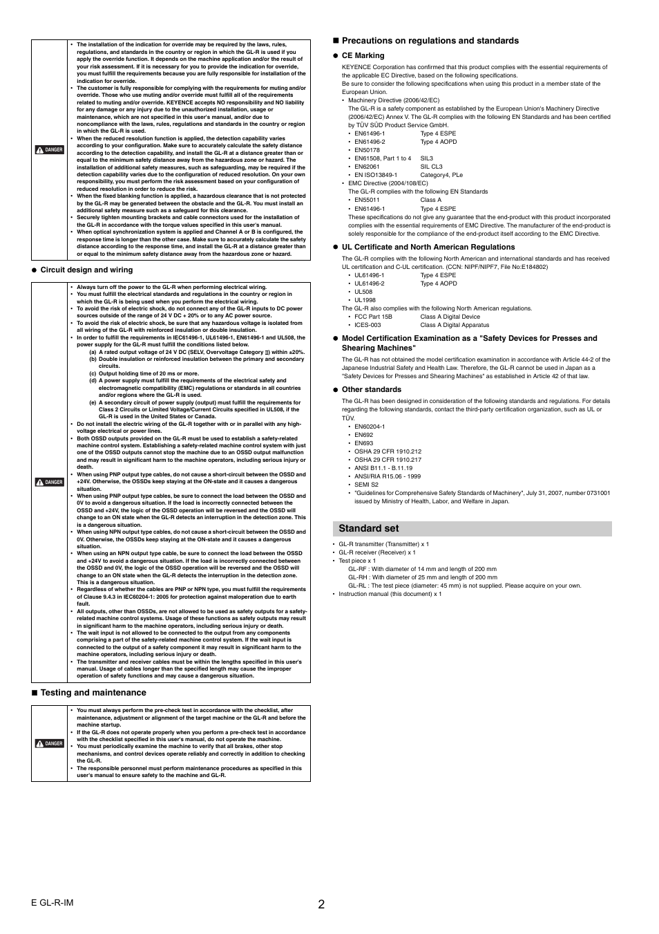 Standard set, E gl-r-im | KEYENCE GL-R Series User Manual | Page 2 / 12