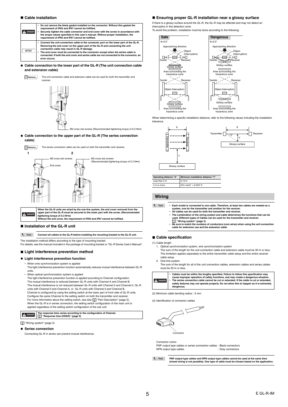 Wiring, E gl-r-im  cable installation, Installation of the gl-r unit | Light interference prevention method, Cable specification | KEYENCE GL-R Series User Manual | Page 5 / 12