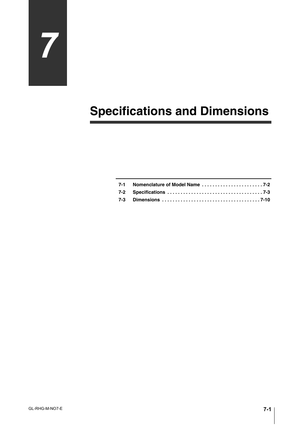 Chapter 7 specifications and dimensions, Chapter 7, Specifications and dimensions | KEYENCE GL-RHG Series User Manual | Page 109 / 136