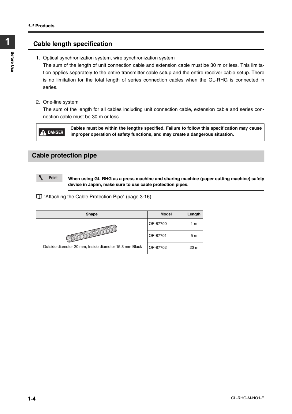 Cable protection pipe, Cable protection pipe -4, Cable length specification | KEYENCE GL-RHG Series User Manual | Page 18 / 136