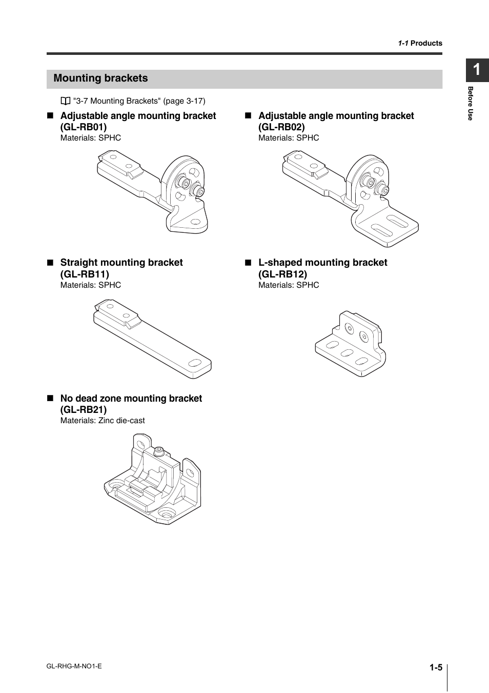 Mounting brackets, Mounting brackets -5 | KEYENCE GL-RHG Series User Manual | Page 19 / 136