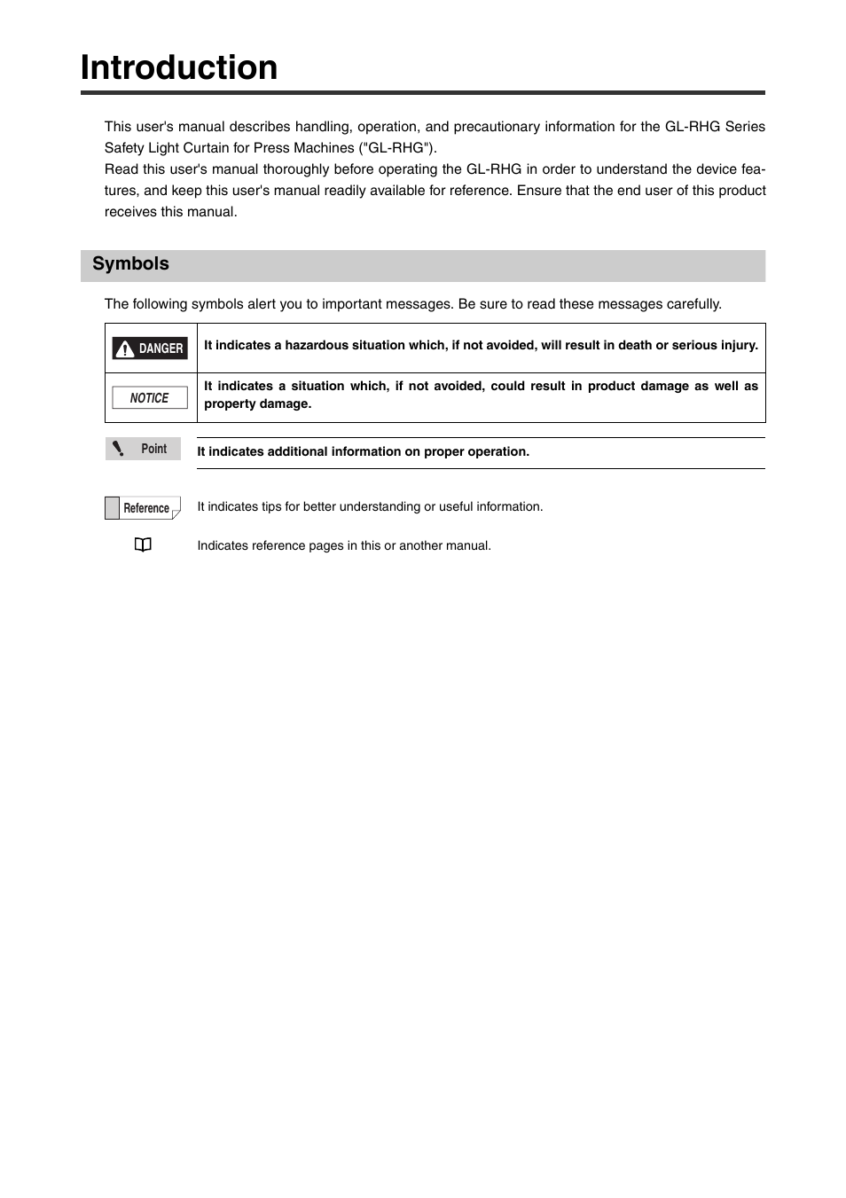 Introduction, Symbols | KEYENCE GL-RHG Series User Manual | Page 2 / 136