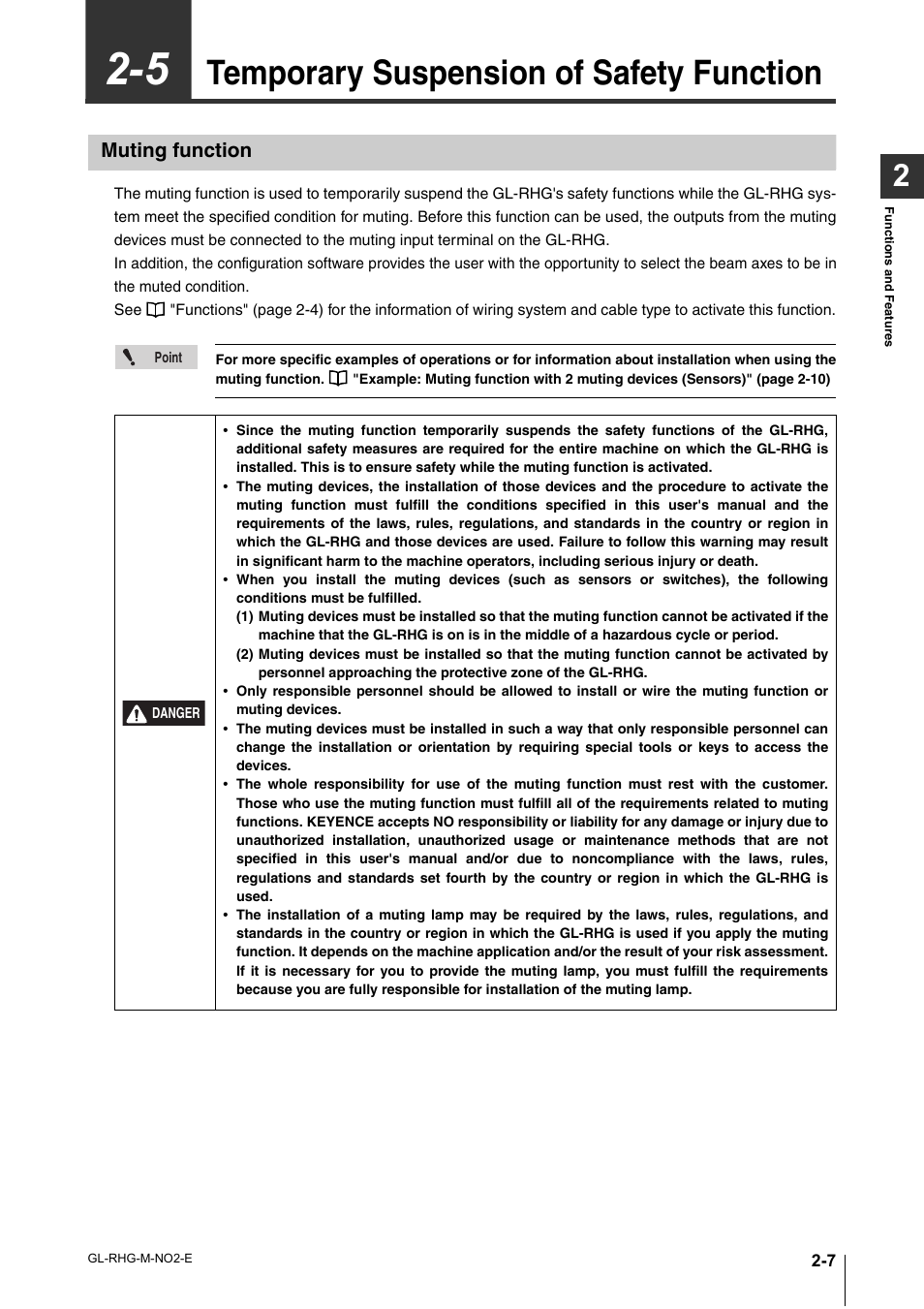 5 temporary suspension of safety function, Muting function, Temporary suspension of safety function -7 | Muting function -7, Temporary suspension of safety function | KEYENCE GL-RHG Series User Manual | Page 31 / 136