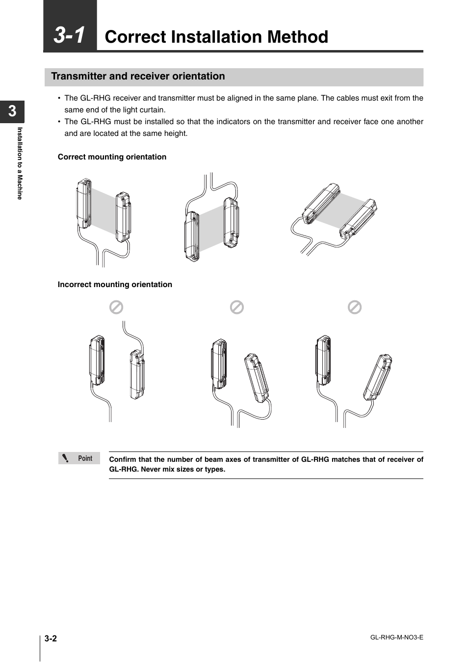 1 correct installation method, Transmitter and receiver orientation, Correct installation method -2 | Transmitter and receiver orientation -2, Correct installation method | KEYENCE GL-RHG Series User Manual | Page 50 / 136