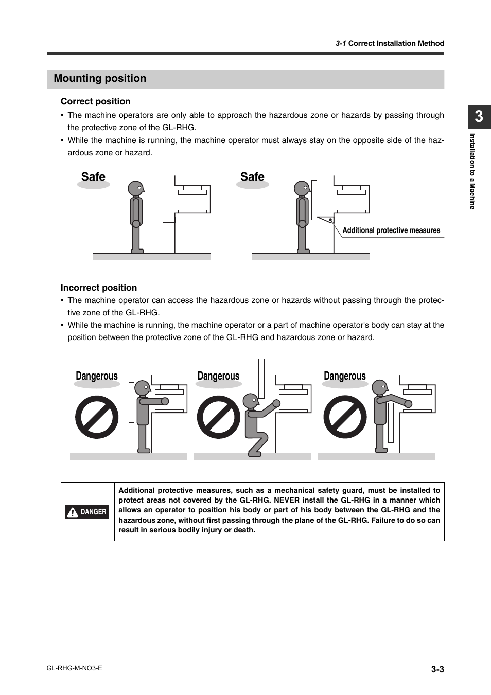 Mounting position, Mounting position -3, Safe | Dangerous | KEYENCE GL-RHG Series User Manual | Page 51 / 136