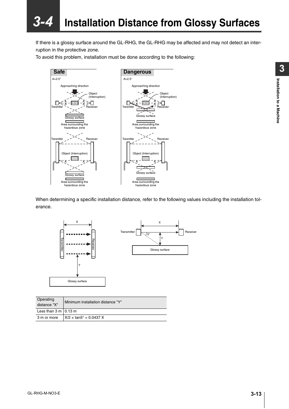 4 installation distance from glossy surfaces, Installation distance from glossy surfaces -13, Installation distance from glossy surfaces | Safe, Dangerous | KEYENCE GL-RHG Series User Manual | Page 61 / 136