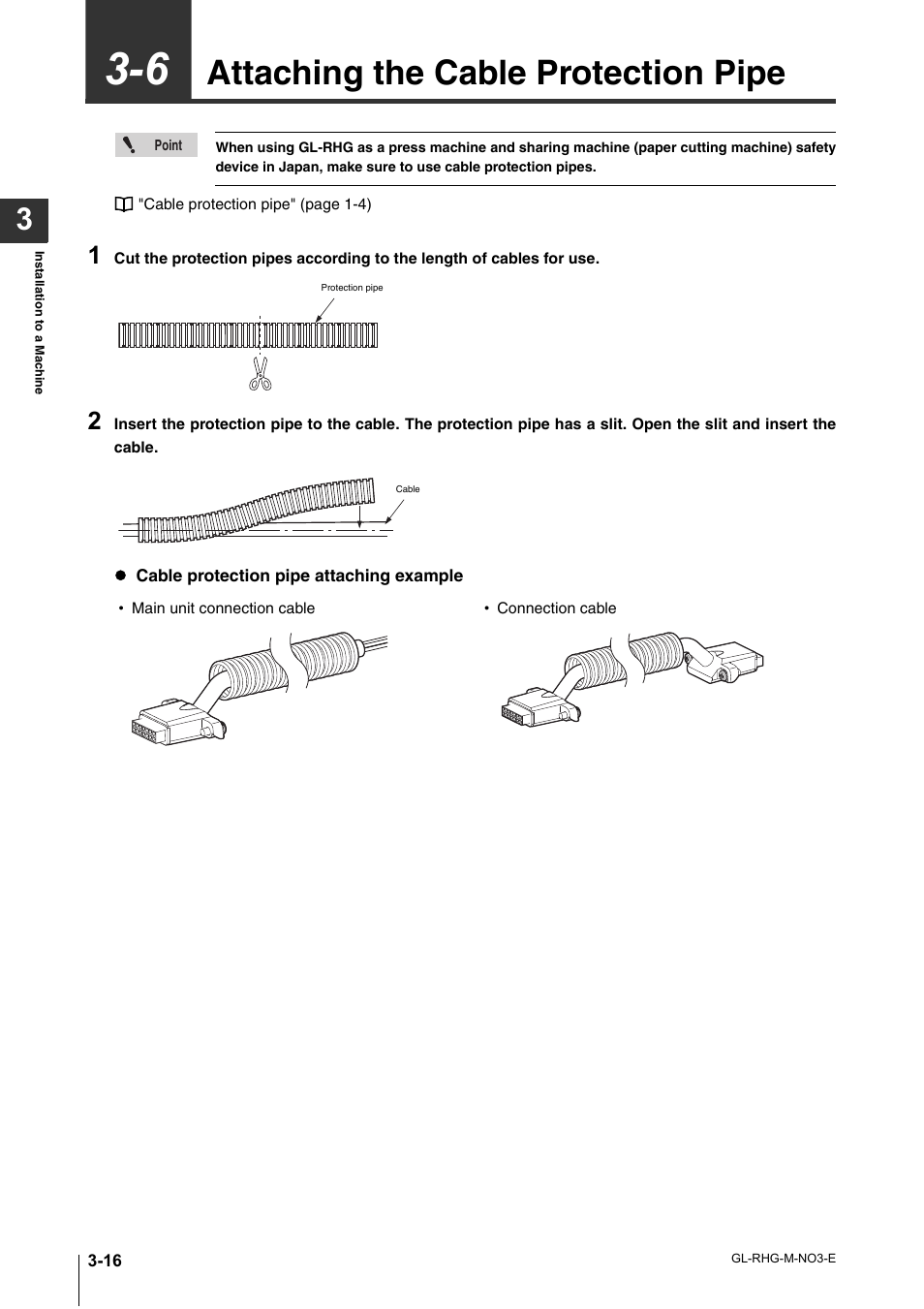 6 attaching the cable protection pipe, Attaching the cable protection pipe -16, Attaching the cable protection pipe | KEYENCE GL-RHG Series User Manual | Page 64 / 136