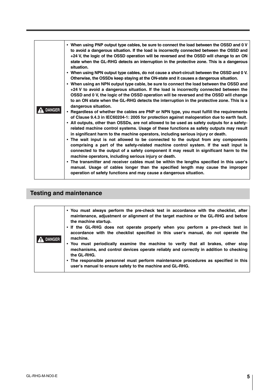 Testing and maintenance | KEYENCE GL-RHG Series User Manual | Page 7 / 136