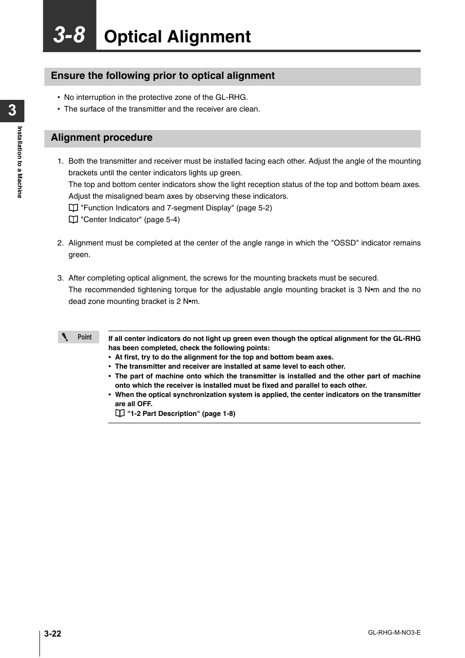 8 optical alignment, Ensure the following prior to optical alignment, Alignment procedure | Optical alignment -22, Optical alignment | KEYENCE GL-RHG Series User Manual | Page 70 / 136