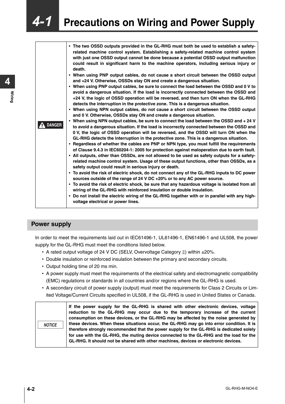 1 precautions on wiring and power supply, Power supply, Precautions on wiring and power supply -2 | Power supply -2, Precautions on wiring and power supply | KEYENCE GL-RHG Series User Manual | Page 72 / 136