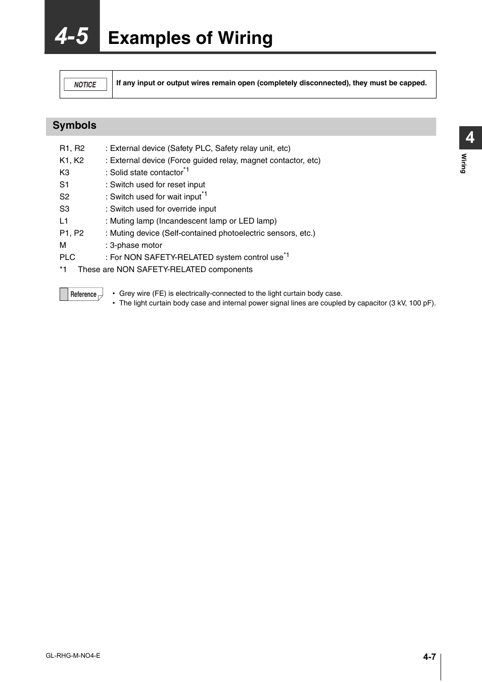 5 examples of wiring, Symbols, Examples of wiring -7 | Symbols -7, Examples of wiring | KEYENCE GL-RHG Series User Manual | Page 77 / 136