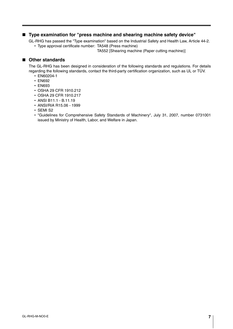 Other standards | KEYENCE GL-RHG Series User Manual | Page 9 / 136