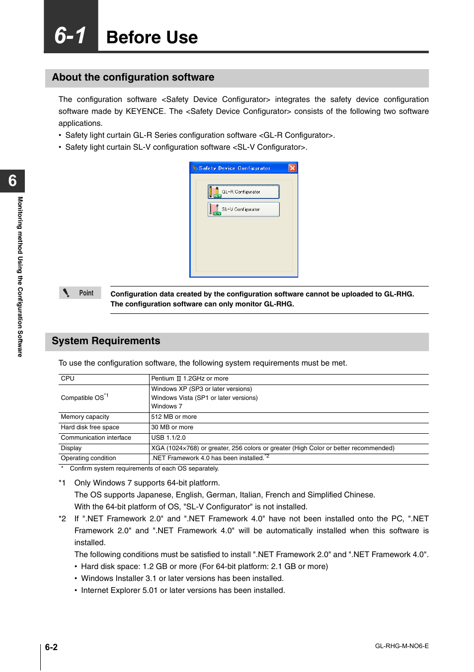 1 before use, About the configuration software, System requirements | Before use -2, Before use | KEYENCE GL-RHG Series User Manual | Page 90 / 136