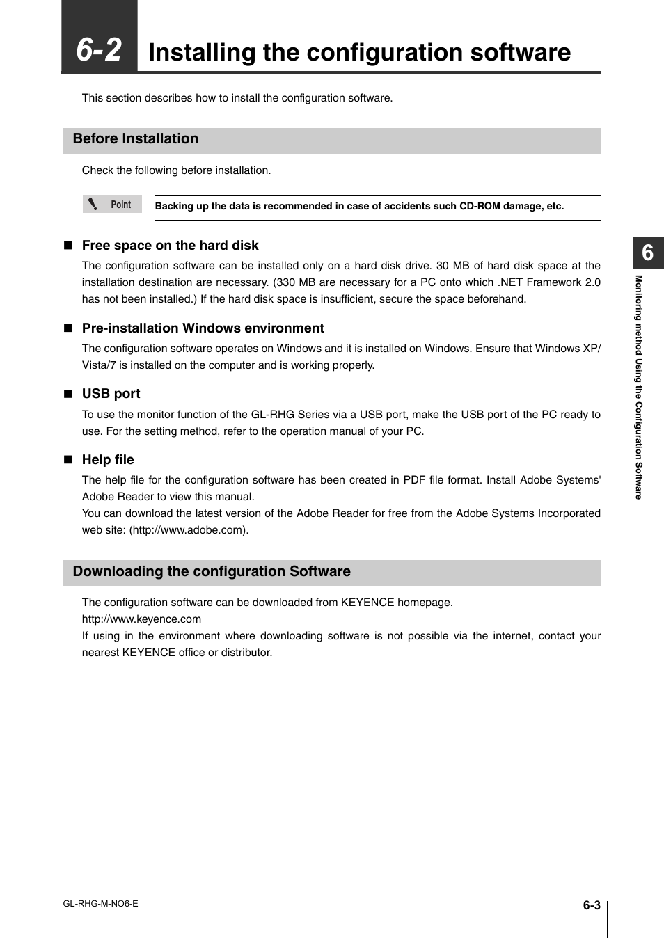 2 installing the configuration software, Before installation, Downloading the configuration software | Installing the configuration software -3, Installing the configuration software | KEYENCE GL-RHG Series User Manual | Page 91 / 136