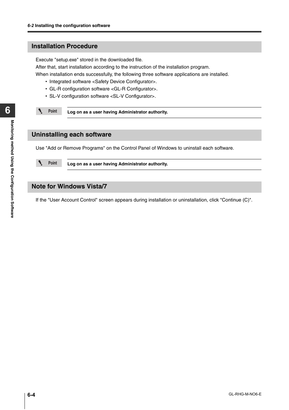 Installation procedure, Uninstalling each software, Note for windows vista/7 | KEYENCE GL-RHG Series User Manual | Page 92 / 136