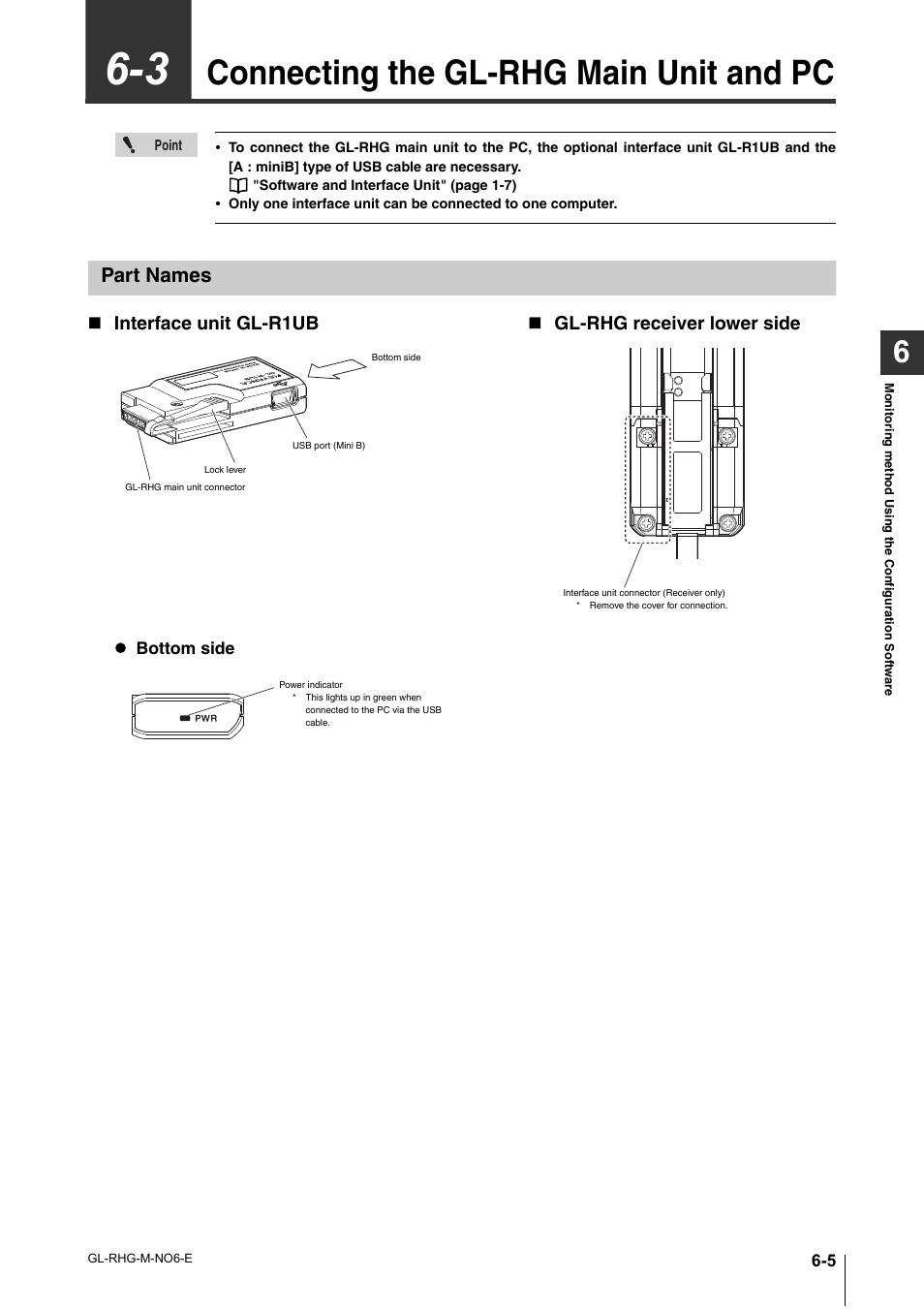 3 connecting the gl-rhg main unit and pc, Part names, Connecting the gl-rhg main unit and pc -5 | Part names -5, Connecting the gl-rhg main unit and pc | KEYENCE GL-RHG Series User Manual | Page 93 / 136