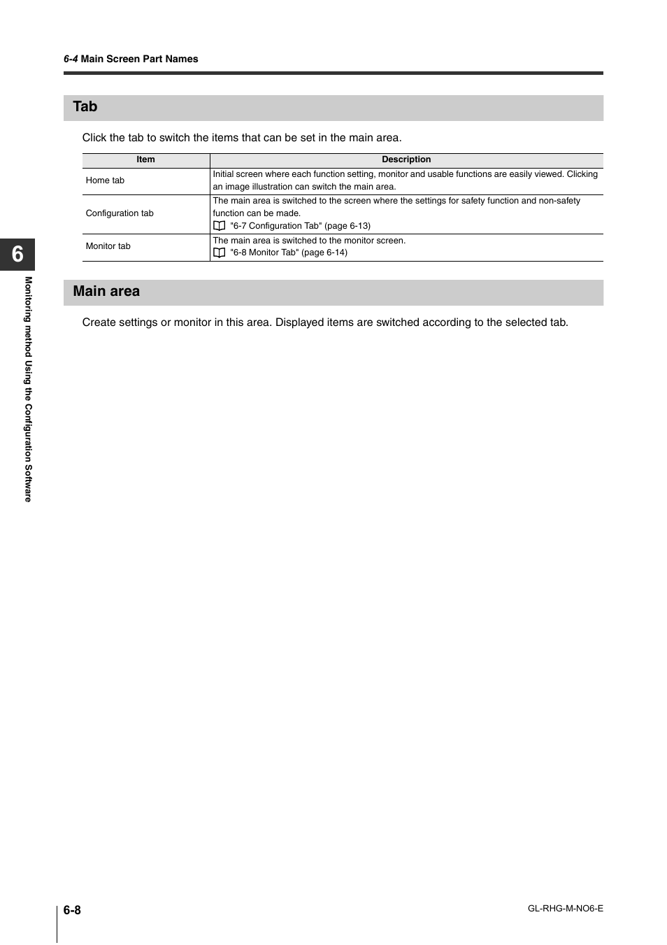 Main area, Tab -8 main area -8 | KEYENCE GL-RHG Series User Manual | Page 96 / 136