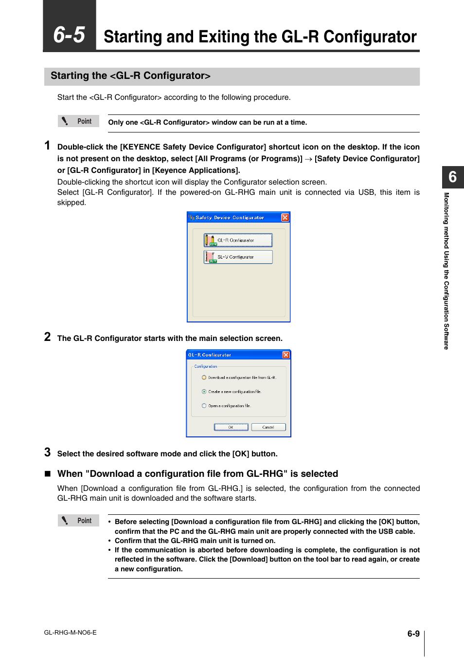 5 starting and exiting the gl-r configurator, Starting the <gl-r configurator, Starting and exiting the gl-r configurator -9 | Starting the <gl-r configurator> -9, Starting and exiting the gl-r configurator | KEYENCE GL-RHG Series User Manual | Page 97 / 136