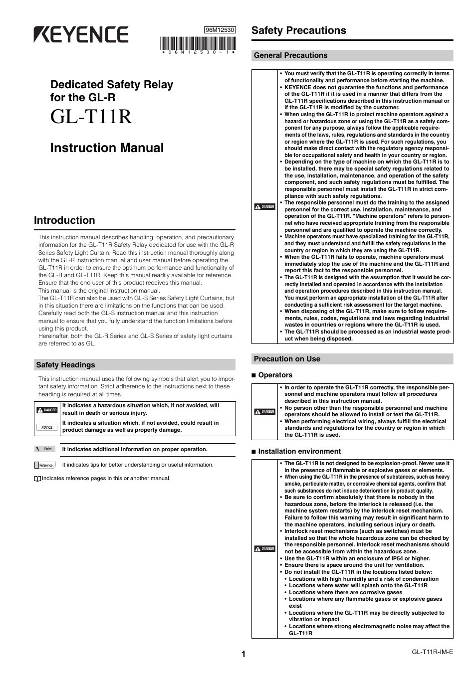 KEYENCE GL-T11R User Manual | 8 pages