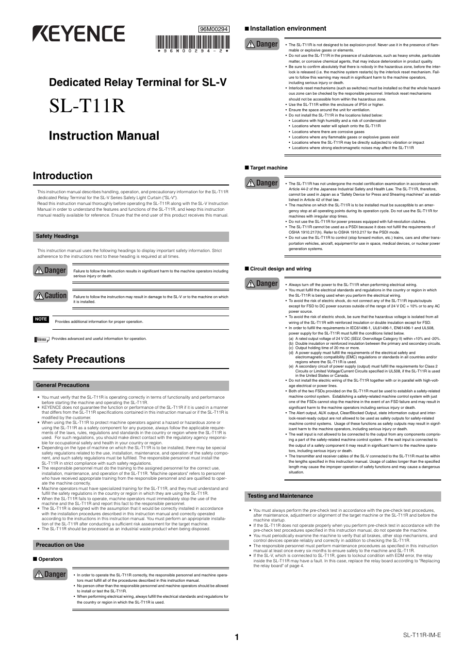 KEYENCE SL-T11R User Manual | 6 pages