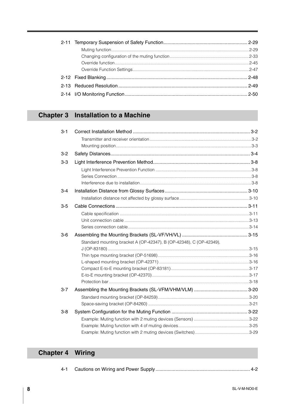 Chapter 3 installation to a machine, Chapter 4 wiring | KEYENCE SL-V Series User Manual | Page 10 / 168