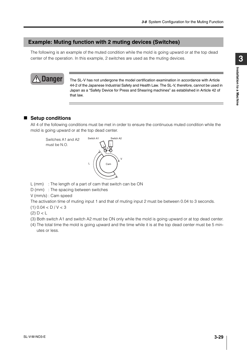 Danger, Setup conditions | KEYENCE SL-V Series User Manual | Page 105 / 168