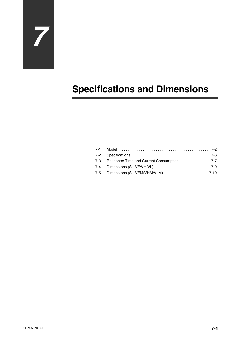 Chapter 7 specifications and dimensions, Chapter 7, Specifications and dimensions | KEYENCE SL-V Series User Manual | Page 129 / 168