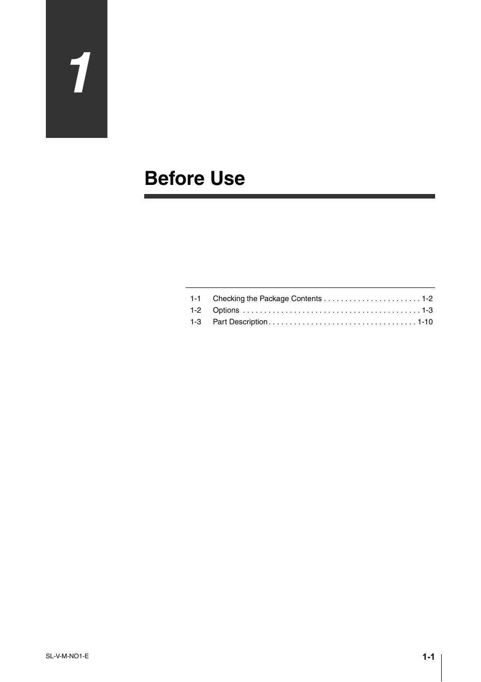 Chapter 1 before use, Chapter 1, Before use | KEYENCE SL-V Series User Manual | Page 13 / 168