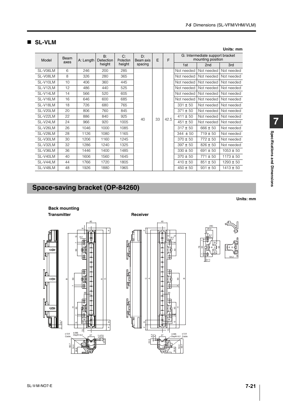 Space-saving bracket (op-84260), Sl-vlm | KEYENCE SL-V Series User Manual | Page 149 / 168