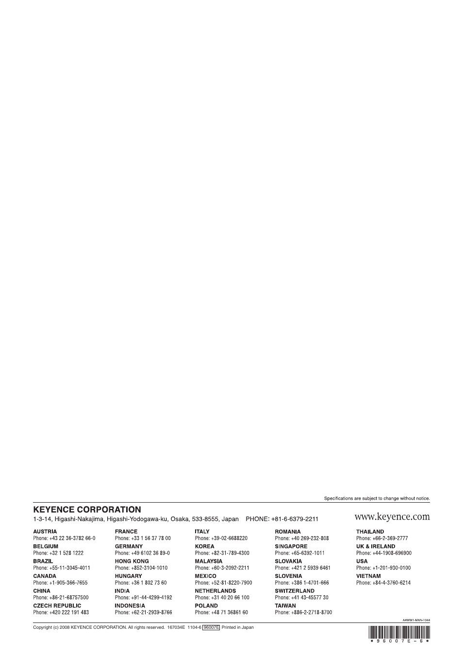 KEYENCE SL-V Series User Manual | Page 168 / 168