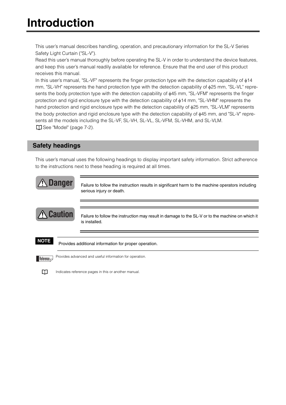 Introduction, Safety headings, Danger caution | KEYENCE SL-V Series User Manual | Page 2 / 168