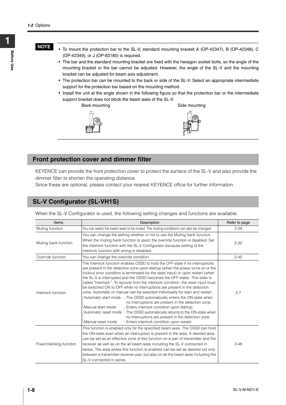 Front protection cover and dimmer filter, Sl-v configurator (sl-vh1s), Front protection cover and dimmer filter -8 | Sl-v configurator (sl-vh1s) -8 | KEYENCE SL-V Series User Manual | Page 20 / 168