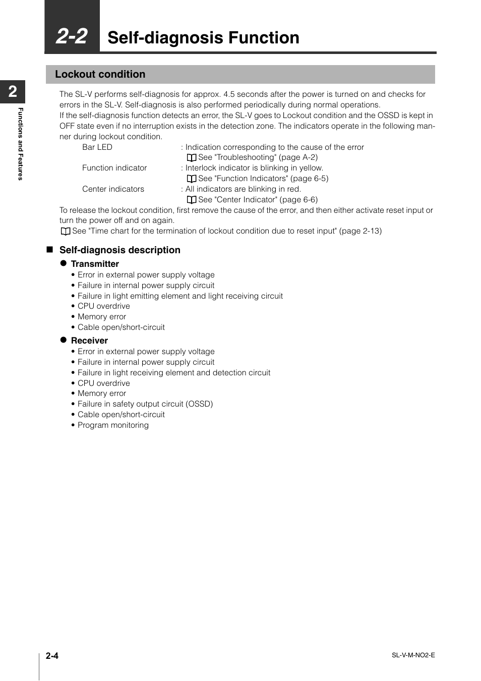2 self-diagnosis function, Lockout condition, Self-diagnosis function -4 | Lockout condition -4, Self-diagnosis function | KEYENCE SL-V Series User Manual | Page 28 / 168