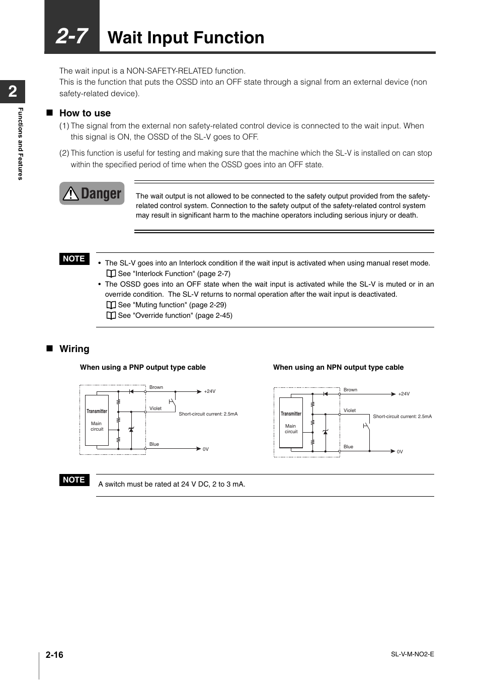 7 wait input function, Wait input function -16, Wait input function | Danger, How to use, Wiring | KEYENCE SL-V Series User Manual | Page 40 / 168