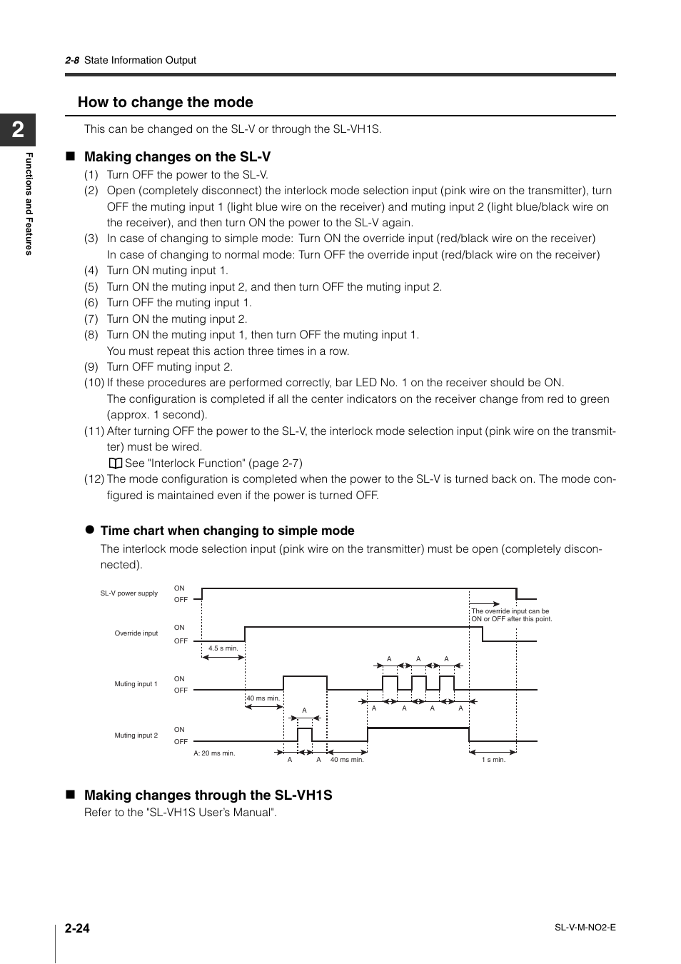 How to change the mode, Making changes on the sl-v, Making changes through the sl-vh1s | Time chart when changing to simple mode | KEYENCE SL-V Series User Manual | Page 48 / 168