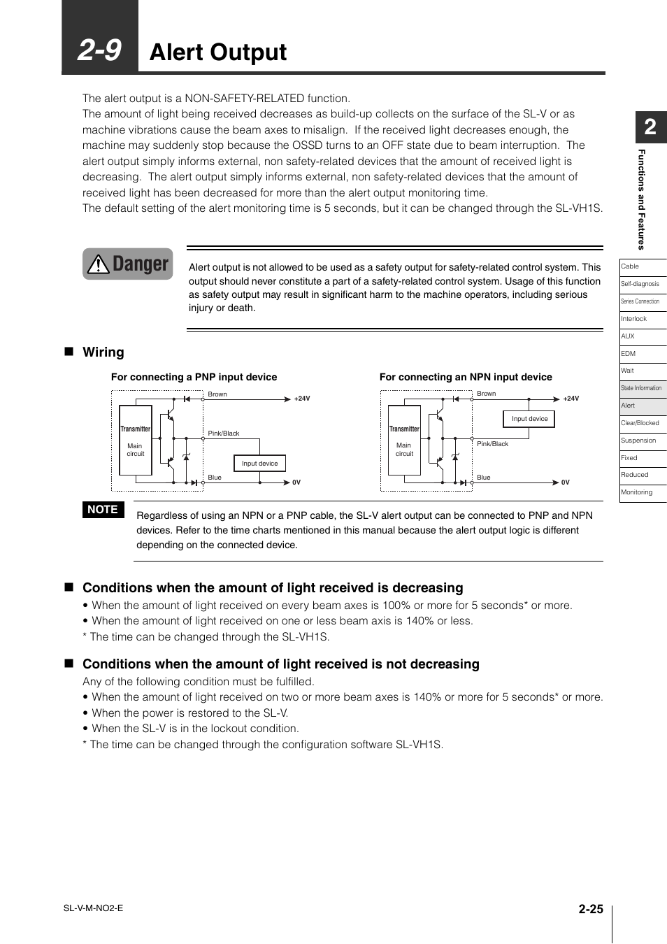 9 alert output, Alert output -25, Alert output | Danger, Wiring | KEYENCE SL-V Series User Manual | Page 49 / 168