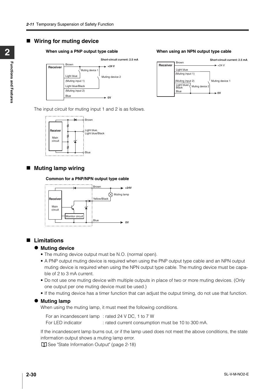 Wiring for muting device, Muting lamp wiring, Limitations | Muting device, Muting lamp | KEYENCE SL-V Series User Manual | Page 54 / 168